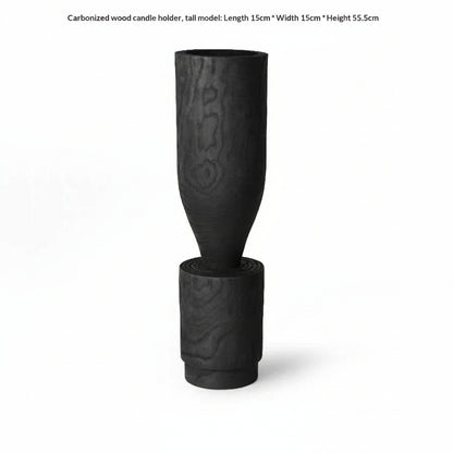 Rustic Wabi-Sabi carbonized wood vase by WoodyKitchenware, featuring natural textured finish for artistic home decor display.