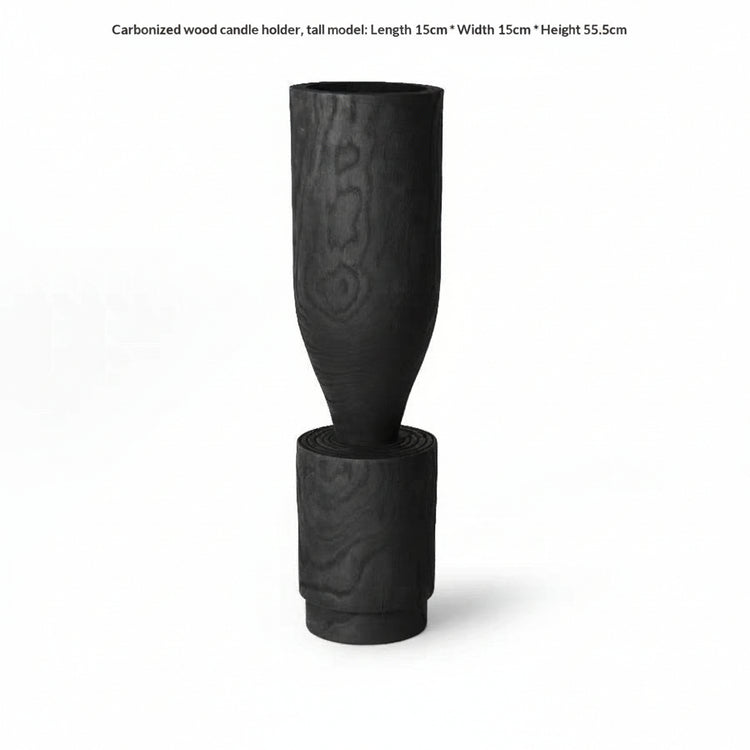 Rustic Wabi-Sabi carbonized wood vase by WoodyKitchenware, featuring natural textured finish for artistic home decor display.