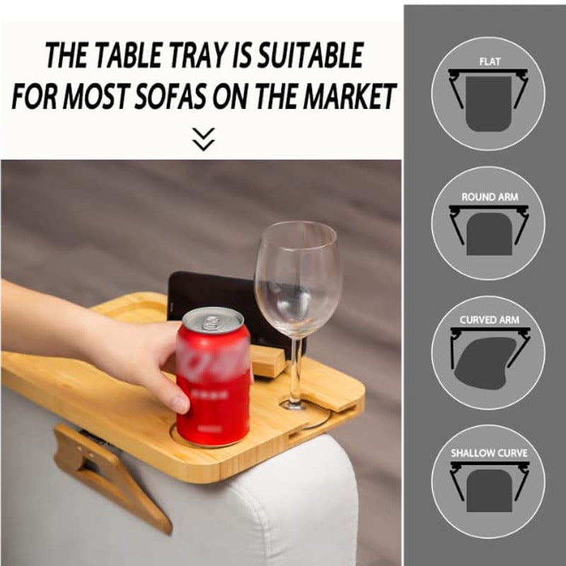 Wooden Sofa Armrest Tray - Clip-On Side Table for Drinks & Snacks