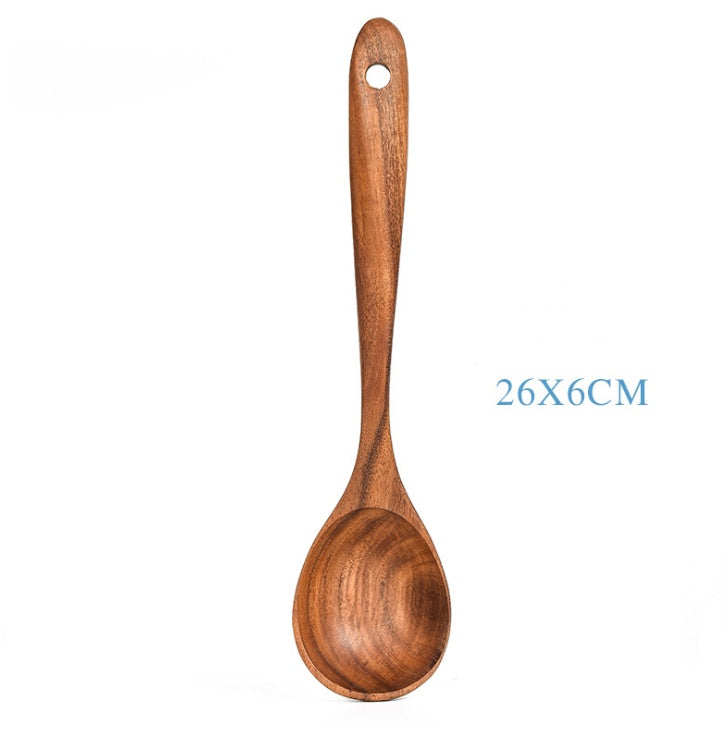 Teak Wood Kitchen Utensil Set: Spoon, Ladle, Turner, Colander, Skimmer & More