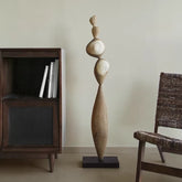 Antique Wabi-Sabi style wooden art sculpture by WoodyKitchenware, featuring a rustic, handcrafted solid wood design for floor decoration.