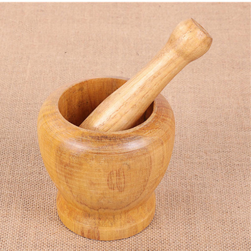 Natural Wooden Garlic Crusher & Peeler - Mortar & Pestle Set