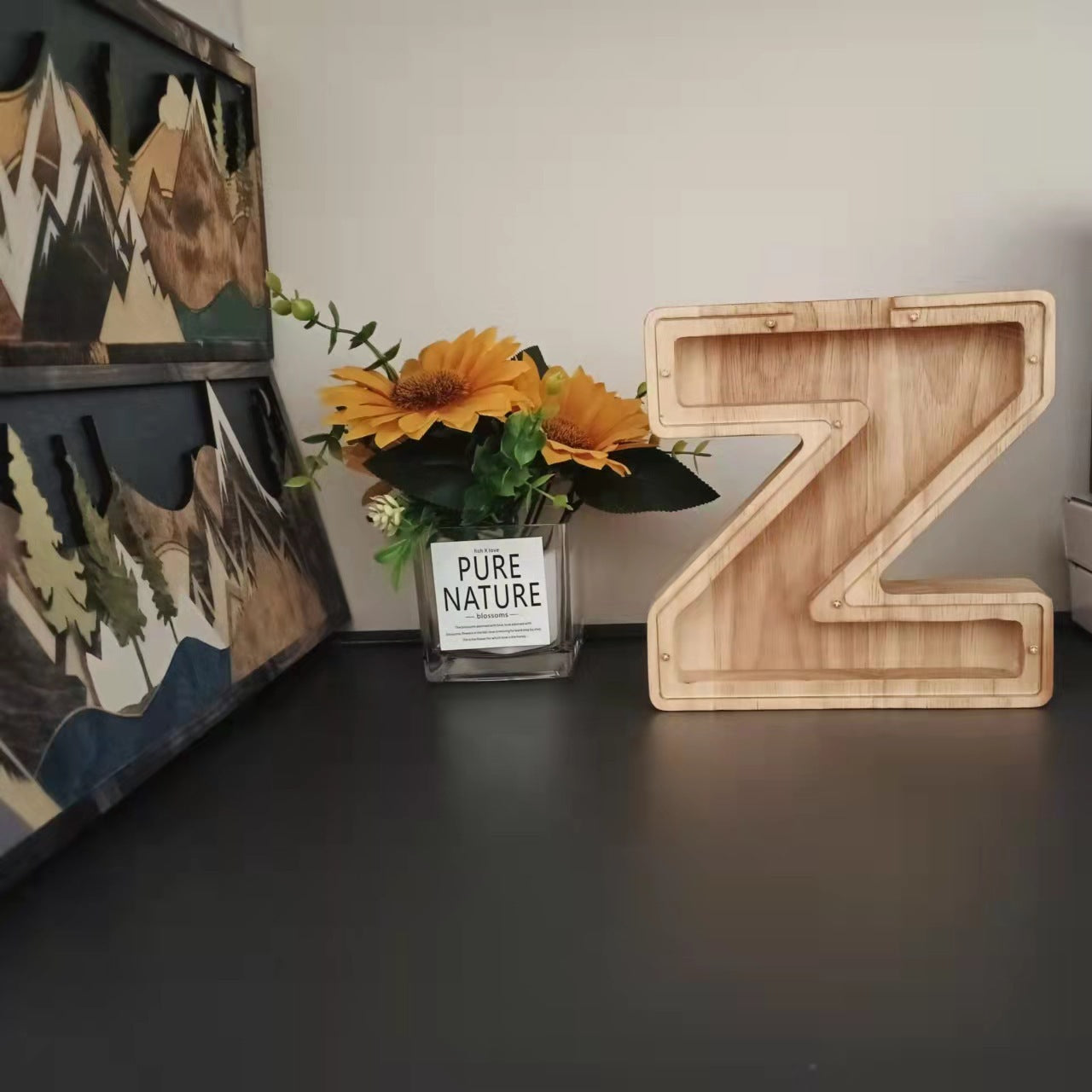 Wooden Letter Coin Bank for Decorative Ornaments