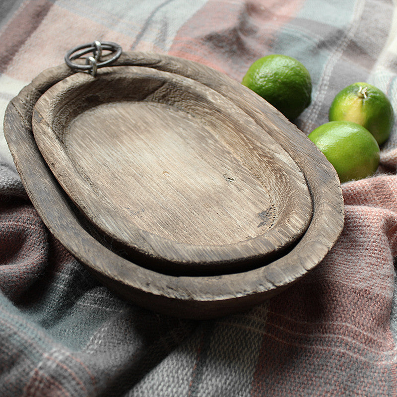 Artisan Wooden Tray by Woody’s Rituals — Rustic Charred: Artisan Paulownia Wood "Old Style" Oval Tray&Plate...