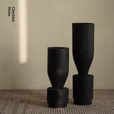 Rustic Wabi-Sabi Carbonized Wood Vase by WoodyKitchenware featuring textured, darkened wood with an artistic, natural finish.