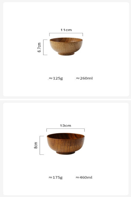 Japanese-Style Wooden Bowls - Rice, Soup, Salad & Kids' Sizes - Natural Tableware Set