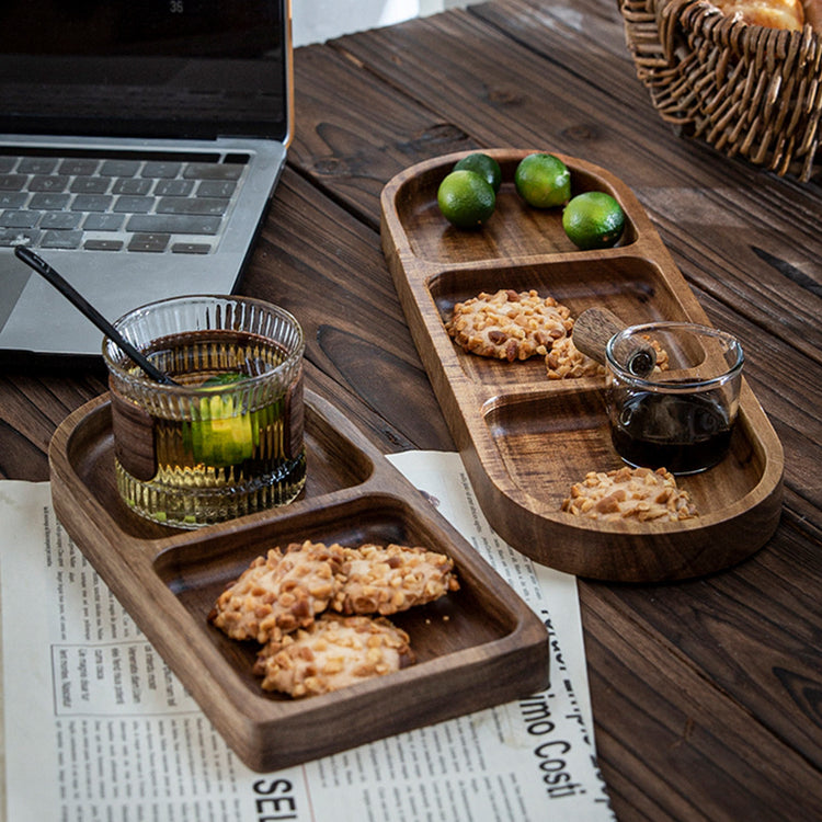 Wood product Small 3 Grid handcrafted paulownia wood tray, rustic natural texture