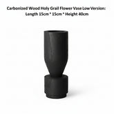 Rustic Wabi-Sabi carbonized wood vase by WoodyKitchenware with natural textured finish for artistic home decor.