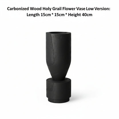 Rustic Wabi-Sabi carbonized wood vase by WoodyKitchenware with natural textured finish for artistic home decor.