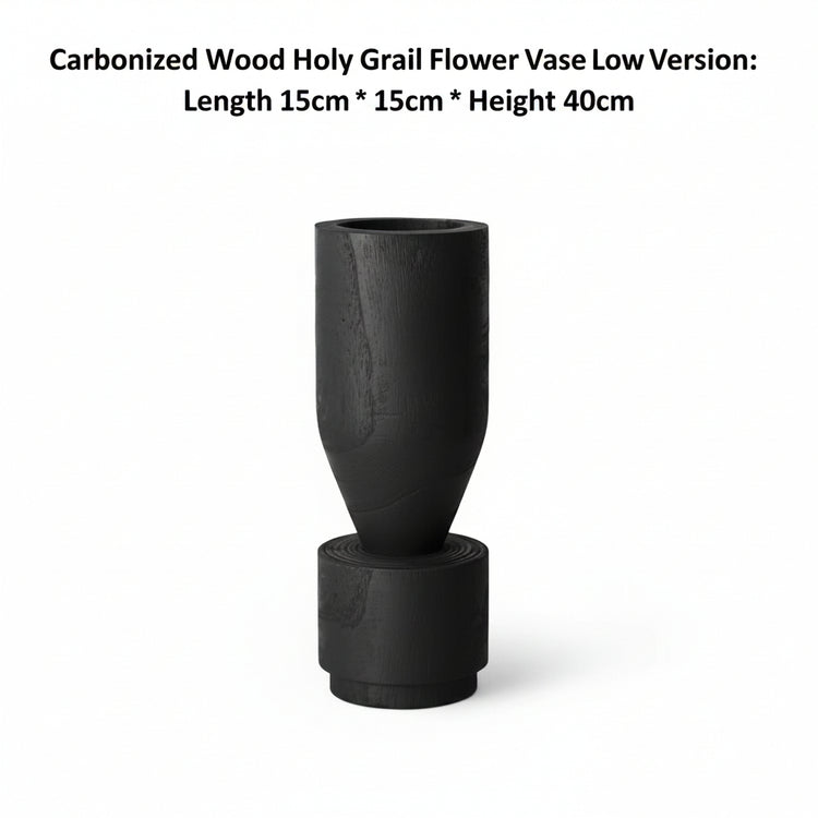 Rustic Wabi-Sabi carbonized wood vase by WoodyKitchenware with natural textured finish for artistic home decor.