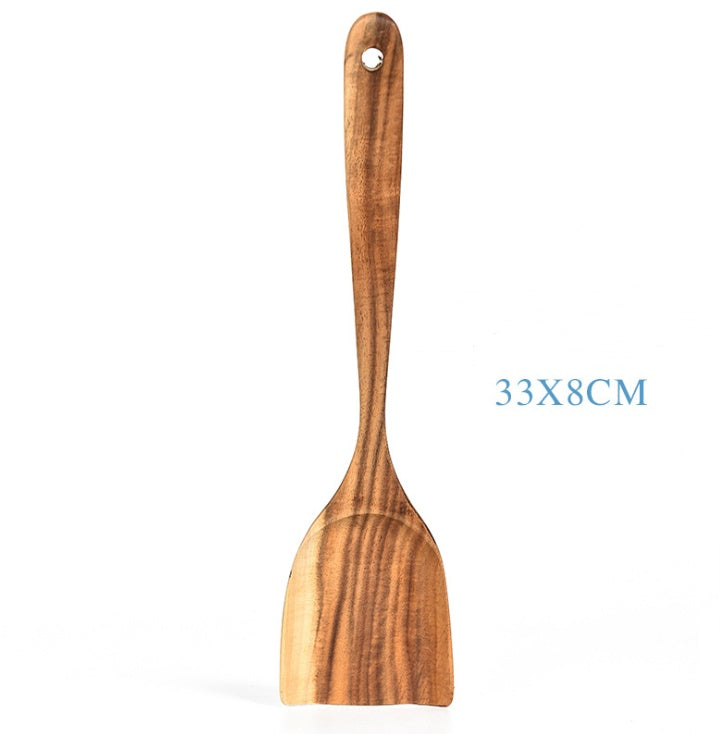 Teak Wood Kitchen Utensil Set: Spoon, Ladle, Turner, Colander, Skimmer & More