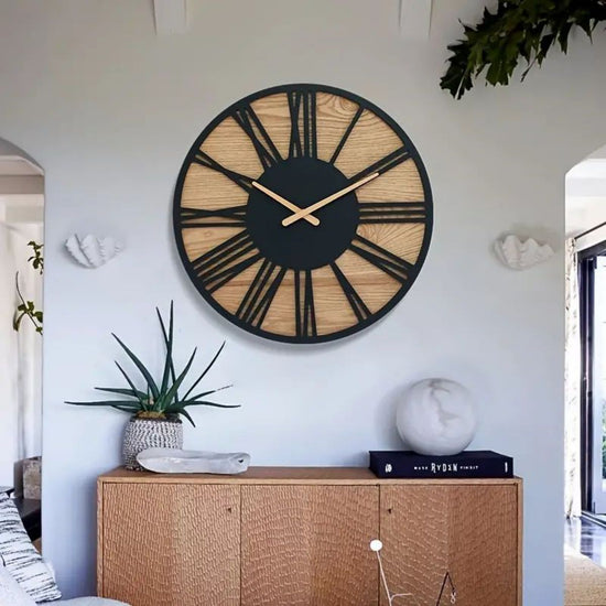 Retro Industrial Wood & Iron Wall Clock | Silent Non-Ticking Vintage Decor