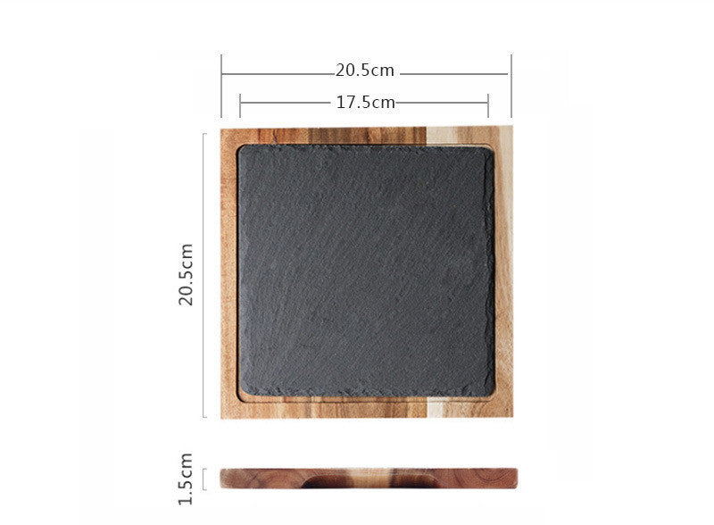 Rectangular Wooden Serving Tray - Slate Insert for Sushi, Pastry, Steak & More