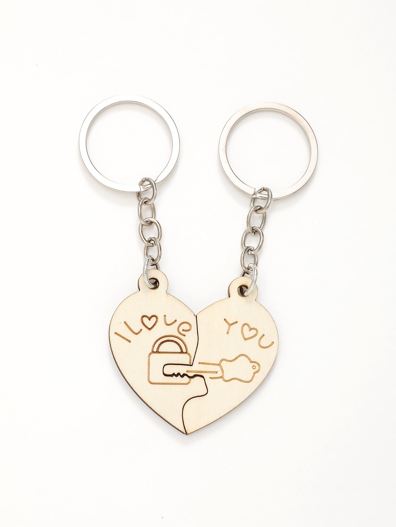 Pendentif en bois avec boucle de clé pour couple