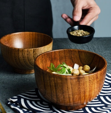 Japanese-Style Wooden Bowls - Rice, Soup, Salad & Kids' Sizes - Natural Tableware Set