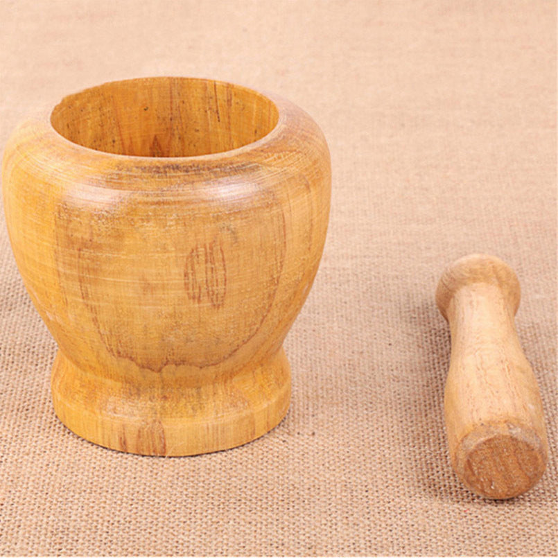 Natural Wooden Garlic Crusher & Peeler - Mortar & Pestle Set