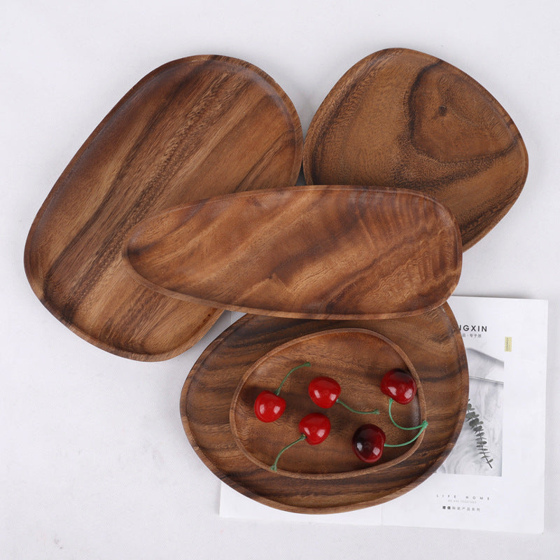 Rectangular Walnut Tray - Snack, Sushi, Fruit & Tea Serving Plate with Irregular Design