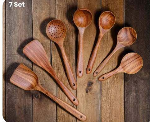 Juego de utensilios de cocina con espátula de madera