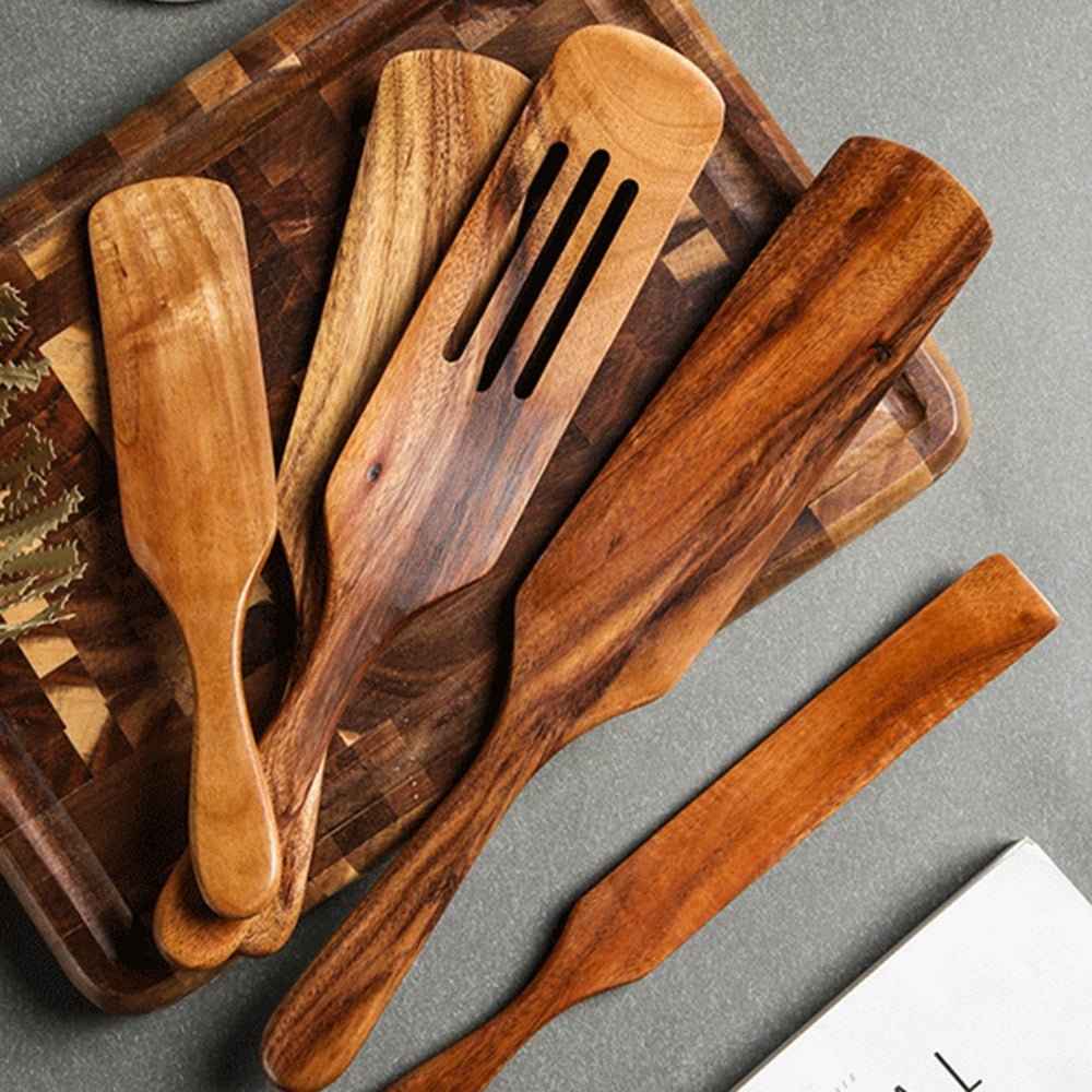 Acacia Long-Handled Spatula Set – Premium Wooden Mixing & Cooking Utensils