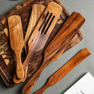 Acacia Long-Handled Spatula Set – Premium Wooden Mixing & Cooking Utensils