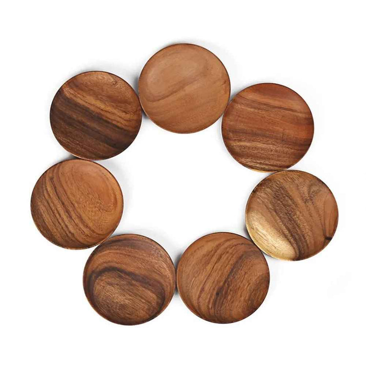 🌿 Acacia Solid Wood Round Plates – Unfinished Wooden Dishware