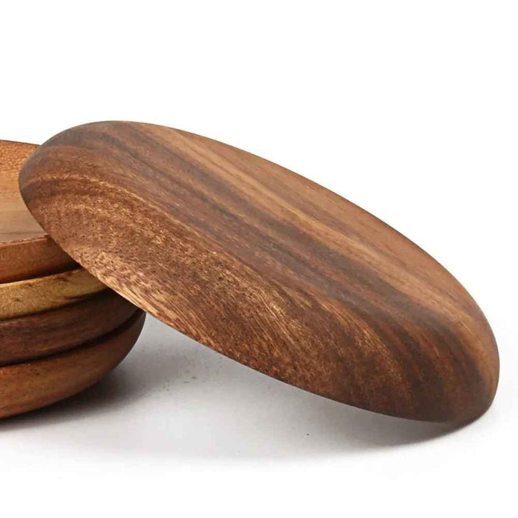 🌿 Acacia Solid Wood Round Plates – Unfinished Wooden Dishware