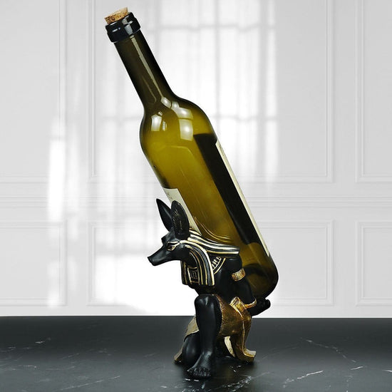 Anubis Dog-God Wine Rack – Resin Bottle Holder Ornament, Mystic Décor”.