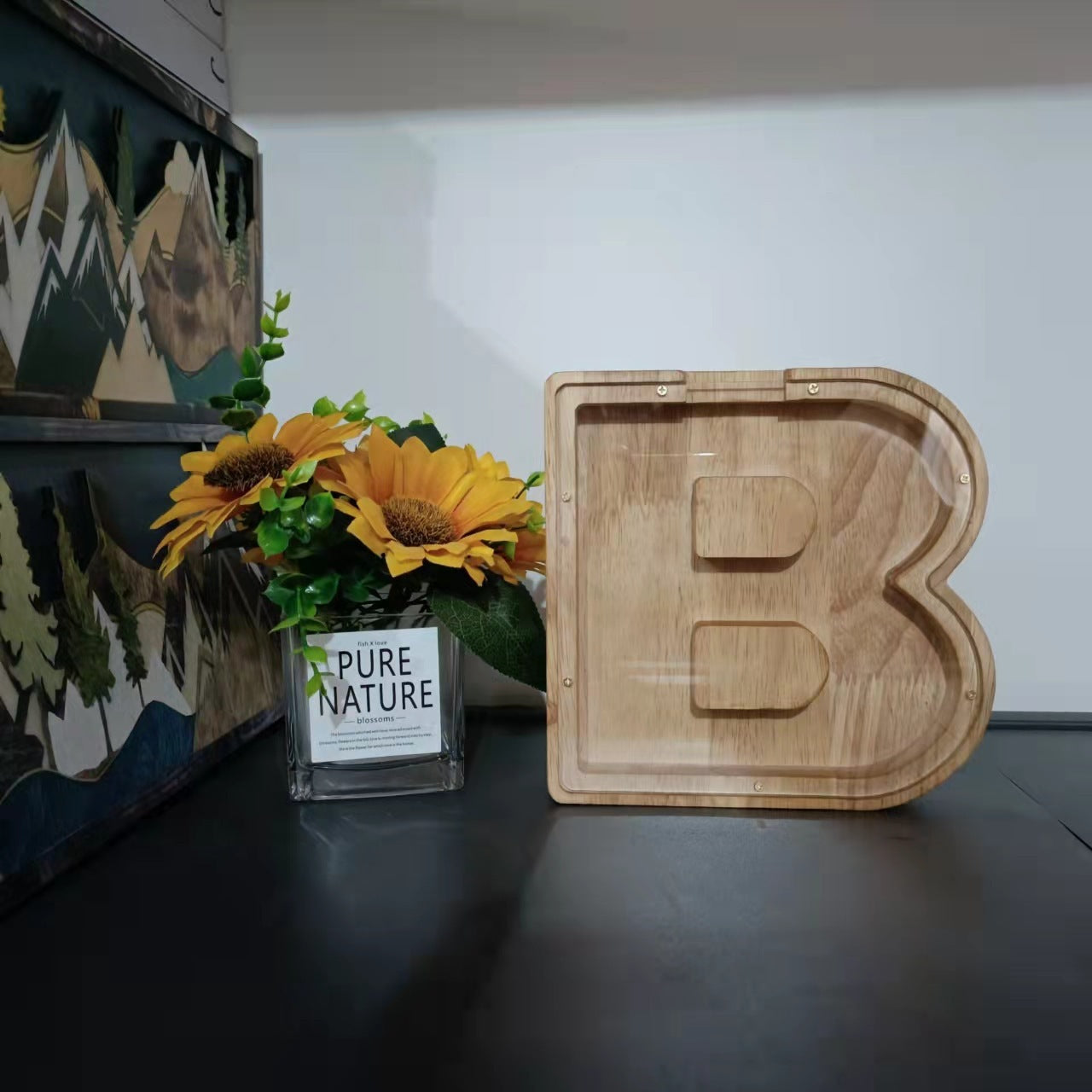 Wooden Letter Coin Bank for Decorative Ornaments