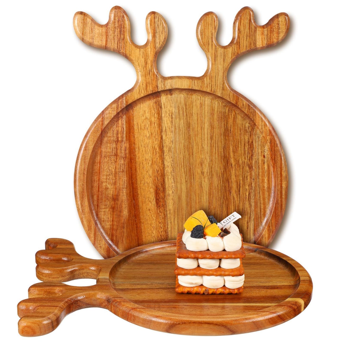 Christmas Wooden Tray with Antler Handles - Festive Serving Platter