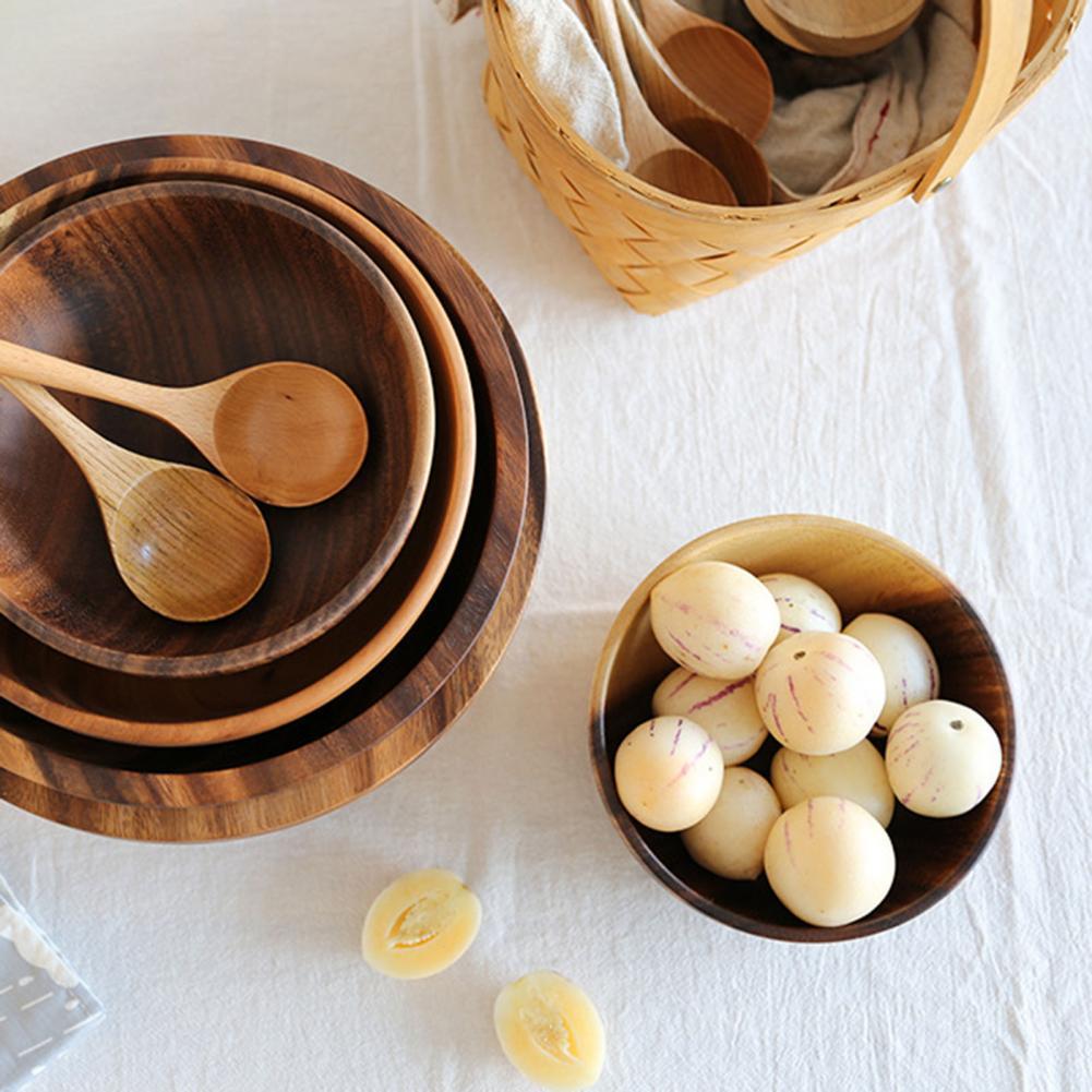 Bol en bois naturel de cuisine, bol à fruits ménager, bol à salade pour la maison, le restaurant, récipient pour aliments, ustensiles en bois, notez la taille