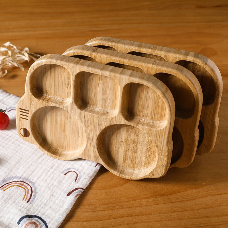 Natural Wooden Feeding Bowls for Kids - Safe & Durable