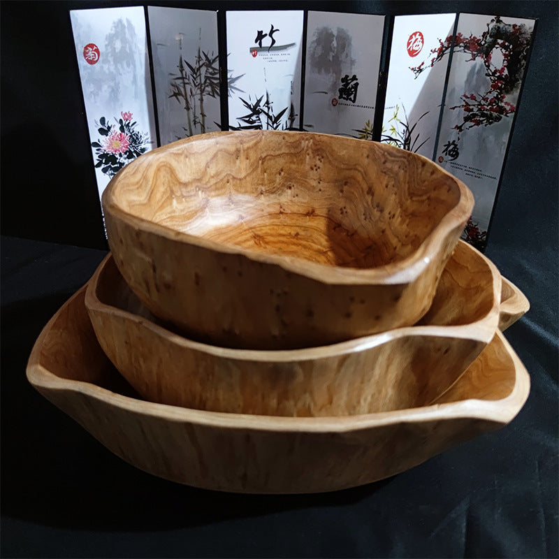 Solid Wood Fruit & Salad Bowl - Large, Modern Design for Living Room