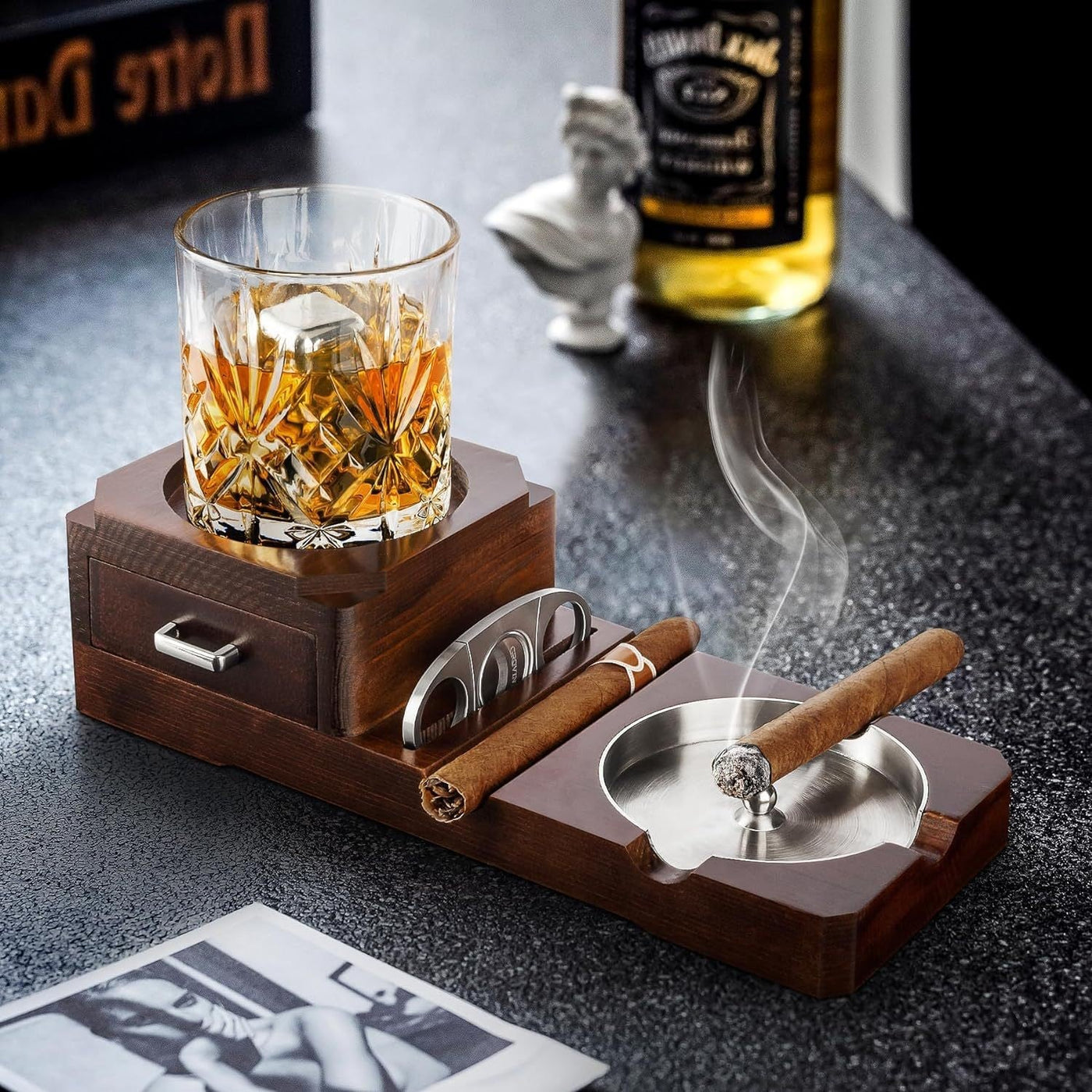 Cigar Ashtray Tray: Solid Wood Cigar Valet | Woody's Rituals 1
