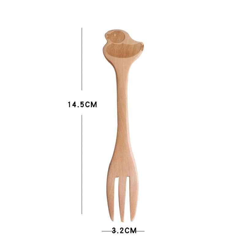 Cartoon Wooden Spoon & Fork Set – Playful Dining for Kids