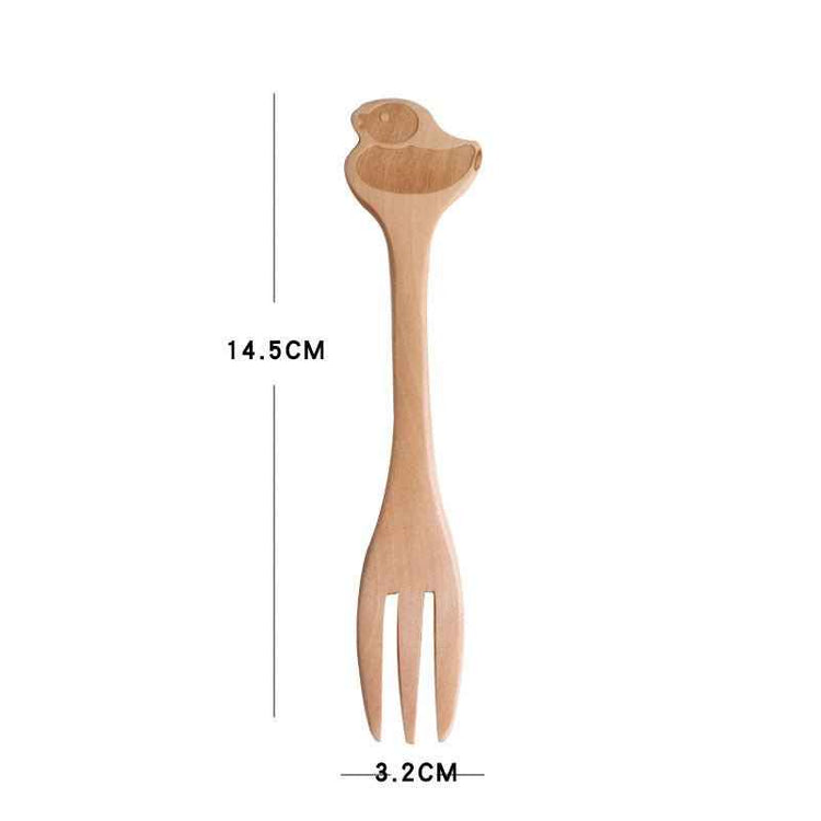 Cartoon Wooden Spoon & Fork Set – Playful Dining for Kids