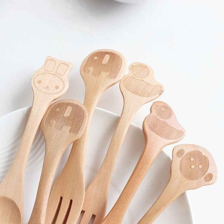 Cartoon Wooden Spoon & Fork Set – Playful Dining for Kids