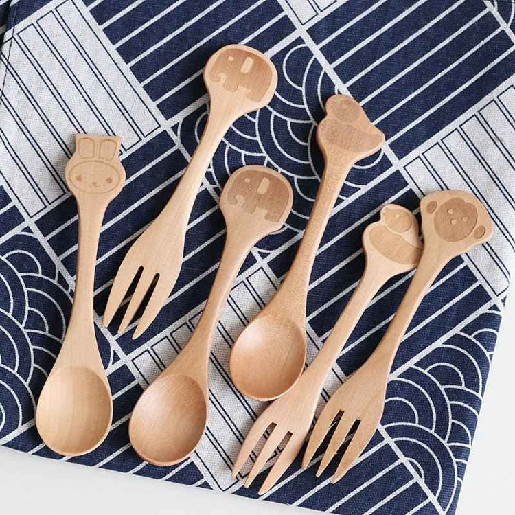 Cartoon Wooden Spoon & Fork Set – Playful Dining for Kids