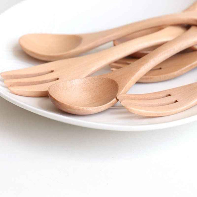 Cartoon Wooden Spoon & Fork Set – Playful Dining for Kids
