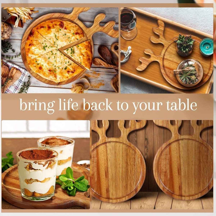 Christmas Wooden Tray with Antlers Handle – Festive & Functional Holiday Decor