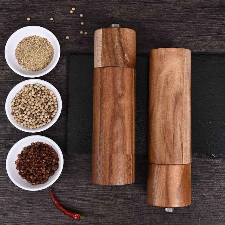 Cylindrical Acacia Wood Pepper Grinder – Ceramic Core, Sleek & Reliable