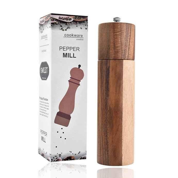 Cylindrical Acacia Wood Pepper Grinder – Ceramic Core, Sleek & Reliable
