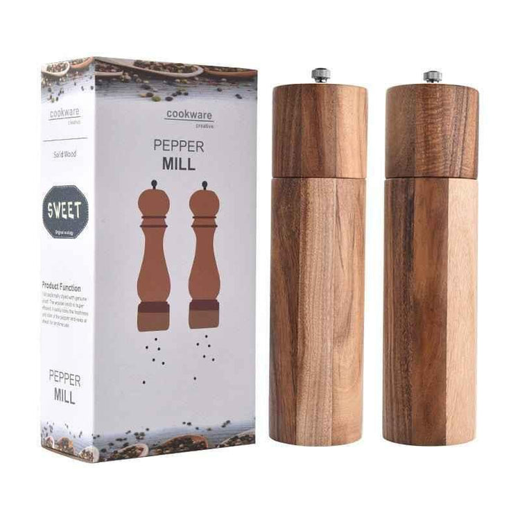 Cylindrical Acacia Wood Pepper Grinder – Ceramic Core, Sleek & Reliable