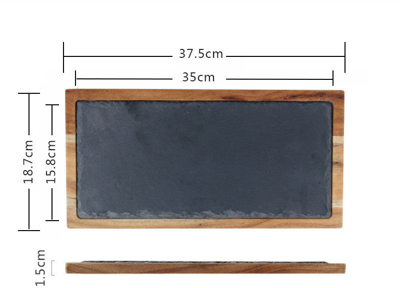 Rectangular Wooden Serving Tray - Slate Insert for Sushi, Pastry, Steak & More