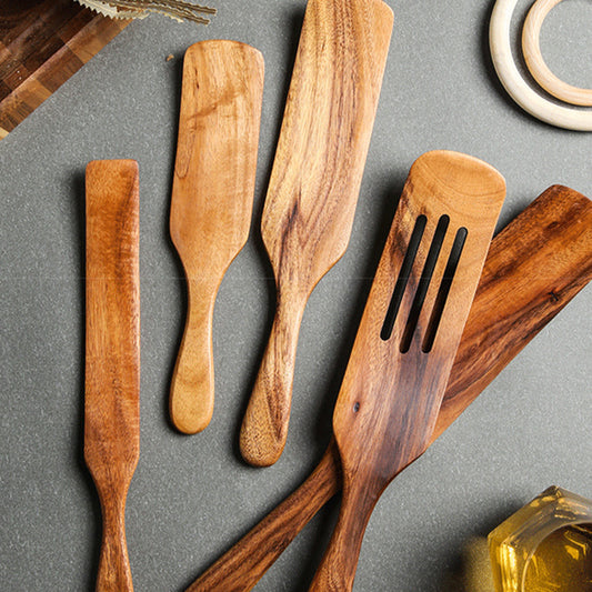 Spatola a manico lungo in acacia Spatola per mescolare e cucinare Set di utensili da cucina in teak cross-border