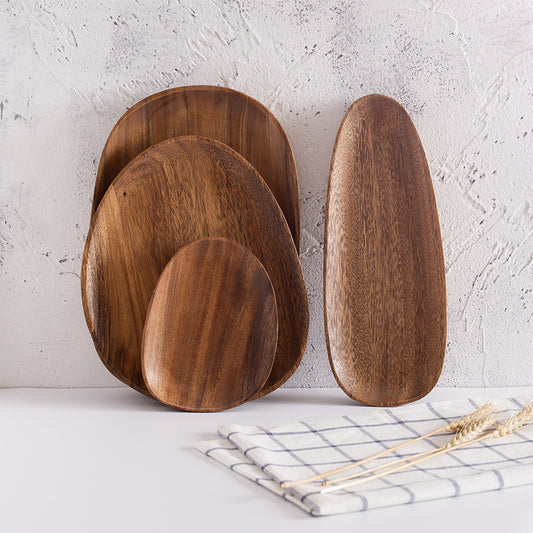 Plateau à gâteaux en bois d&#39;acacia, assiette à dîner irrégulière en bois, ensemble d&#39;hôtel pour séjour chez l&#39;habitant