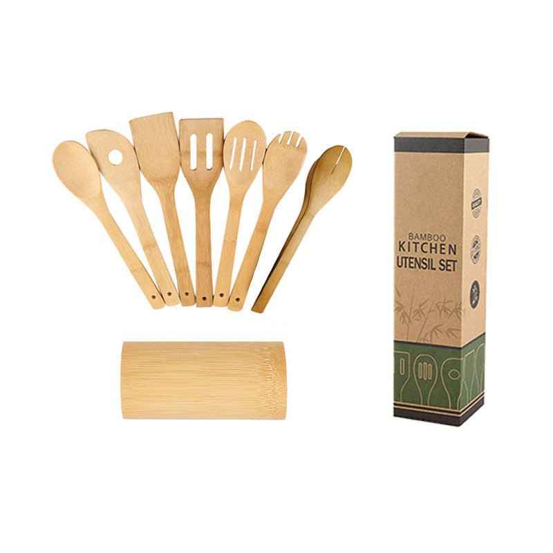 Eco-Friendly Bamboo Spatula Set with Square Holder – Ergonomic & Sustainable Kitchen Essential