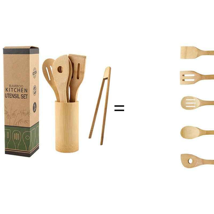 Eco-Friendly Bamboo Spatula Set with Square Holder – Ergonomic & Sustainable Kitchen Essential