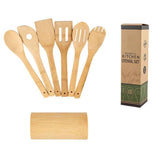 Eco-Friendly Bamboo Spatula Set with Square Holder – Ergonomic & Sustainable Kitchen Essential