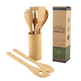 Eco-Friendly Bamboo Spatula Set with Square Holder – Ergonomic & Sustainable Kitchen Essential