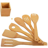 Eco-Friendly Bamboo Spatula Set with Square Holder – Ergonomic & Sustainable Kitchen Essential